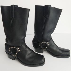 Frye Engineer Moto HARNESS Black Leather Boots